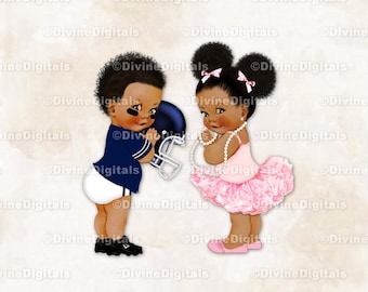 Touchdowns of Tutu's voetbal en ballerina marineblauw roze donkere toon babyjongen meisje clipart