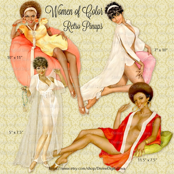 Retro Pinup Girls Women of Color African American | Clipart Digital Images Instant Download