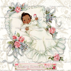Babyrosen Taufkleid Taufe rosa elfenbein | Baby der Farbe dunklen Ton African American Ethnic | Transparente Clipart Sofortdownload