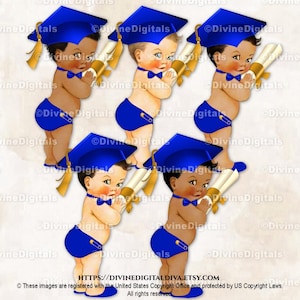 Royal Blau Gold Graduate Graduation Cap Quaste Diploma | Baby Boy 3 Hauttöne | Clipart Sofort Download