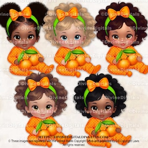 Lil Cutie Orange Thema Baby Mädchen Clipart Kopf Schleife Little Cutie Baby Shower Geburtstag PNG Instant Download Mandarin Orange