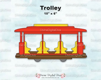 Trolley Street Car Train | Red & Yellow | Clipart Digital Image Instant Download