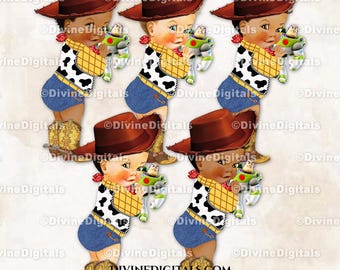 Little Cowboy denim geel western shirt koe print vest laarzen speelgoed babyjongen clipart