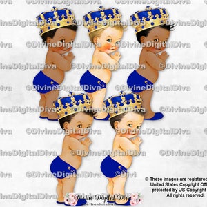 Der kleine Prinz Royal Blau Hausschuhe mit verzierter Krone | Baby Boy 3 Hauttöne | Clipart Sofort Download