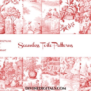 NAADLOZE rode Toile De Jouy Scrapbooking Journaling 12 x 12 achtergronden digitaal papier afdrukbare tegels | Direct downloaden