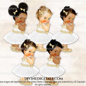 Princesse blanc et or tutu robe de soirée accents de paillettes cheville ruban chaussure bébé fille bouffées Clipart PNG Instant Download