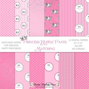 Matching Printables Princess Ruffle Pants | Pink Silver Glitter Dot Stripe Crown | Digital Scrap Paper Pack | Instant Download