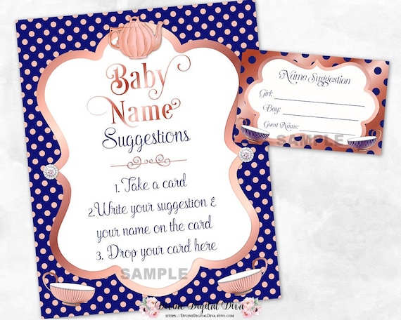 Name Vorschlage Display Zeichen Karten Junge Madchen Rose Gold Navy Blau Tee Kanne Baby Shower Spiel Digitale Sofortigen Download