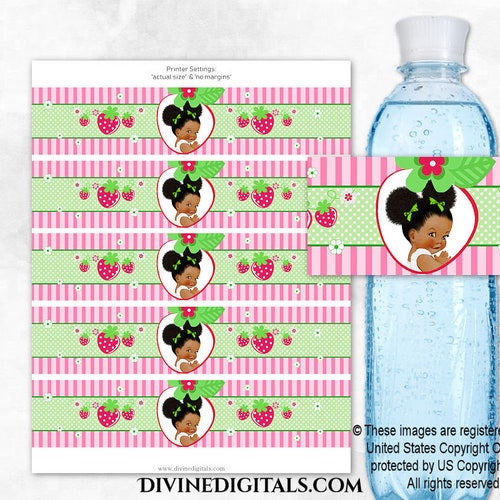 Pink and green water bottle labels