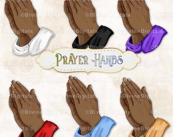Prayer Hands Religious Spiritual Faith Dark Skin Tone Clipart CU