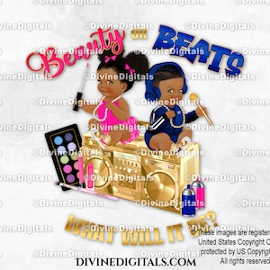 Beauty or Beats Hot Pink Navy Blue Gold for T Shirts and More | Baby Dark Tone Puffs | African American | Gender Reveal | Instant Download