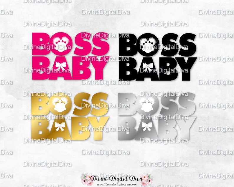Baby Girl Boss With Puffs Word Art Pink Black Gold Silver | Etsy