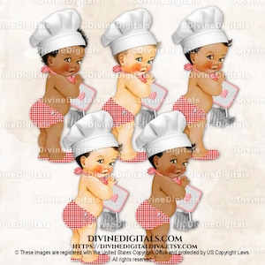 Little Chef Baker BabyQ Grillmütze Rot Weiß Gingham Karo Schal Topflappen Schöpfkelle Pfannenwender | Baby Boy 3 Hauttöne | Clipart Sofort Download