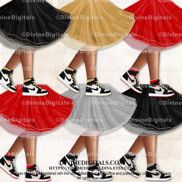 Sneaker Ball Legs Dress Tutu Red Black Gold Silver Fashion Party DARK Skin Tone | Transparent Clipart Digital Images PNG Instant Download