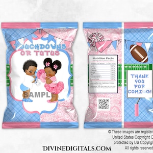 Chip Bag Touchdowns Tutus Pink Blue Ballerina Football | Baby Boy Girl Dark Tone | Gender Reveal | Digital Instant Download