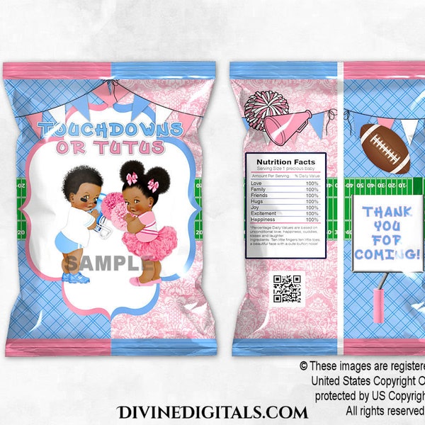 Chip Bag Touchdowns Tutus Pink Blue Ballerina Football | Baby Boy Girl Dark Tone | Gender Reveal | Digital Instant Download