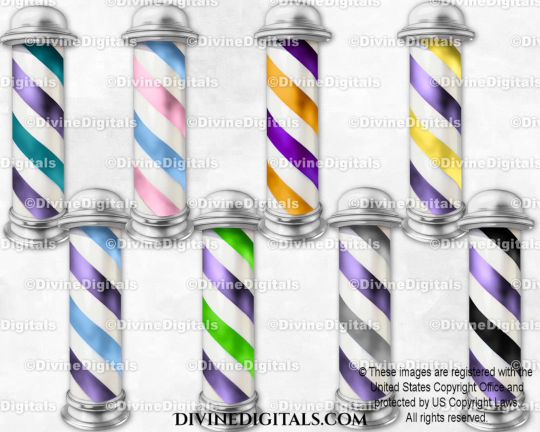 Watercolor Barber Pole Clipart Black Purple Blue Yellow Teal Pink