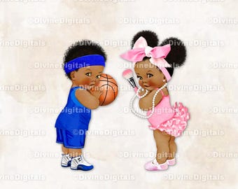 Clipart Noeuds de basket-ball bleu roi rose pour bébé garçon fille ton foncé