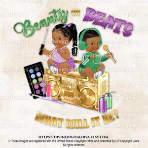 Beauty or Beats vert océan prune or pour t-shirts et plus | Tresses bébé foncé | Afro-américain | Révéler le genre | Téléchargement instantané