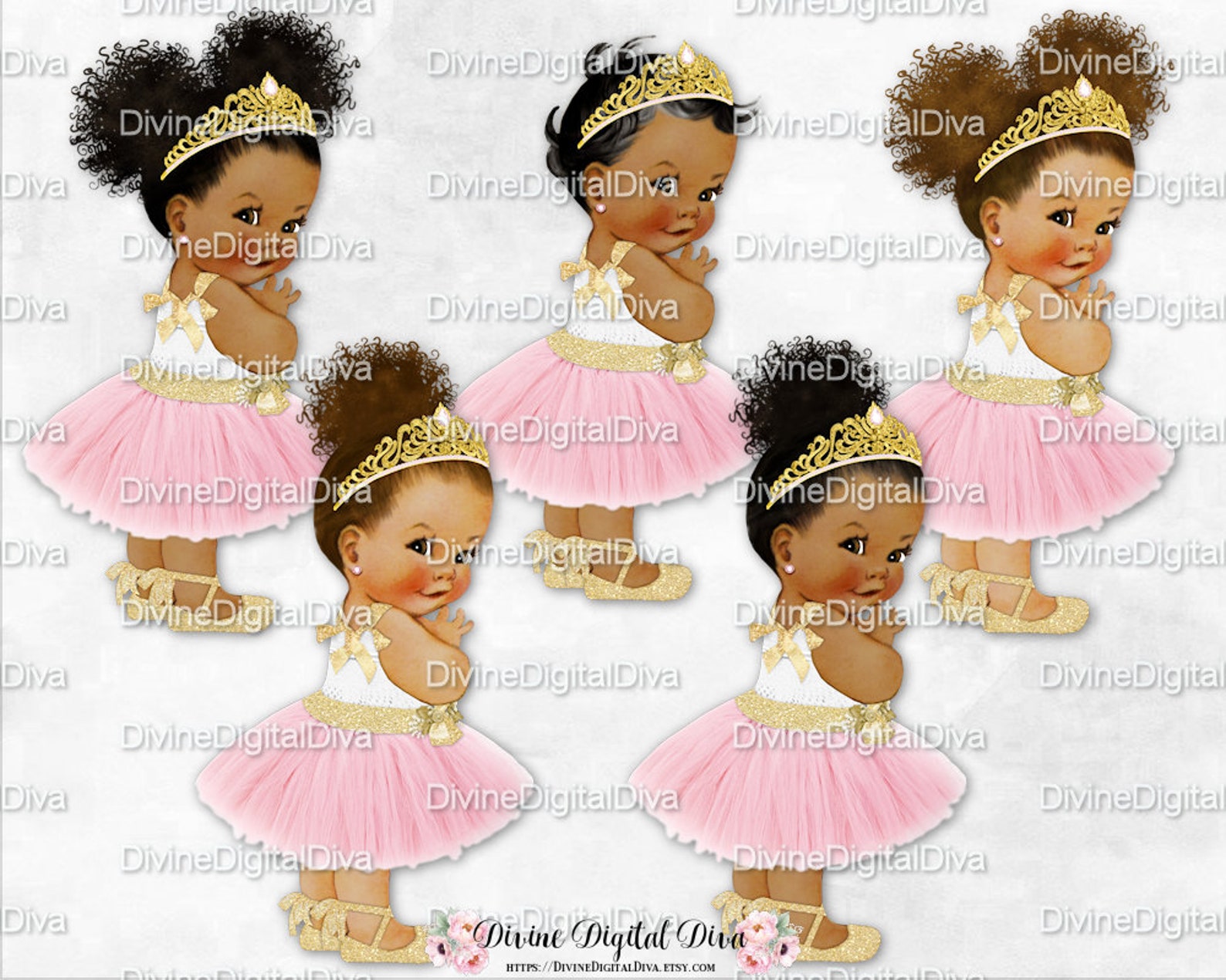 blush pink tulle party dress gold tiara ankle ribbon ballet shoe | vintage baby girl afro puffs | clipart instant download blush pink tulle party dress gold tiara ankle ribbon ballet shoe | vintage baby girl afro puffs | clipart instant download