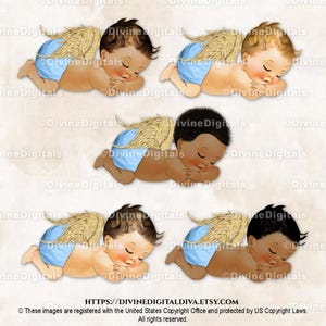 Sleeping Angel Light Blue Diaper Pants Gold Wings Baby Boy