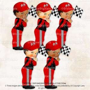 Rennfahrer Rot Schwarz Weiß Karo Overall Overall Hut Kariert Flagge Racing | Baby Boy 3 Hauttöne | Clipart Sofort Download