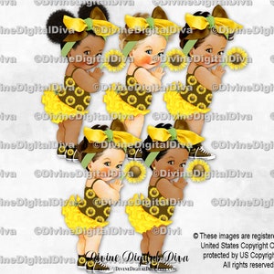 Sunflower Gelb Braun Grün Rüschen Hose Big Bow Turnschuhe | Baby Mädchen 3 Hauttöne | Clipart Sofort Download