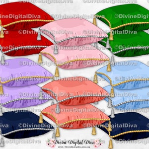 Oreillers Bordure dorée et argentée Bleu Rouge Rose Vert Corail Lavande Marine | Images numériques Clipart Instant Download
