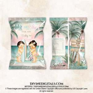 Beach Baby Tropical Chip Tasche Gender Reveal Aloha Luau Hawaii Insel Hawaii Pool-Party-Thema | Heller Ton-Baby-Junge-Mädchen | Digitaler Sofort Download