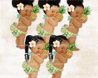 Clipart Island Girl : bébé tropical ananas hawaïen (téléchargement numérique)