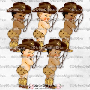 Kleiner Cowboy braun Hut Stiefel Schal Lasso Bucking Bronco Windel | Baby Boy 3 Hauttöne | Clipart Sofort Download