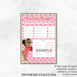 Juego de Baby Shower para Padres y Mamás Famosos, Juego de Nombres, Tema de Fresa, Niña / Tonos Oscuros / Descarga Digital Instantánea