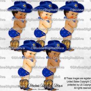 Little Cowboy koningsblauwe bandana luierhoed laarzen sjaal ster | Babyjongen 3 huidskleuren | Clipart direct downloaden