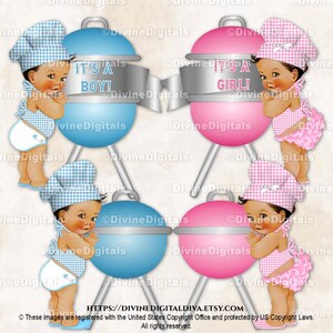 Little Chefs Pink Blue White Gingham Check Hat Apron BBQ BabyQ Gender Reveal Grill | Baby Boy Girl Medium Tone | Clipart Instant Download