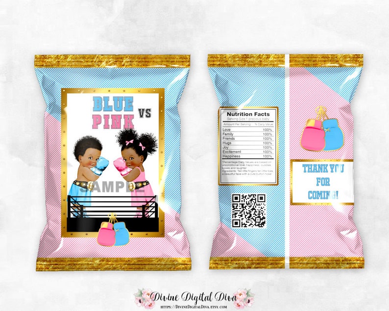 Boxing Gender Reveal Chip Bag Wrapper Pink Vs Blue Stripes - Etsy