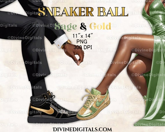 Sneaker Ball Legs Sage Green Gold Black Gown Tux Man & Woman DARK Tone  Clipart - Etsy Israel