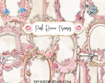 12 Pink Antique Vintage Rococo Digital Frames Florals Scrapbook Journal Invitations Signs Clipart