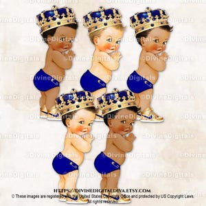Kleiner Prinz Blau Royal Ornate Gold Crown Sneakers | Baby Boy 3 Hauttöne | Clipart Sofort Download
