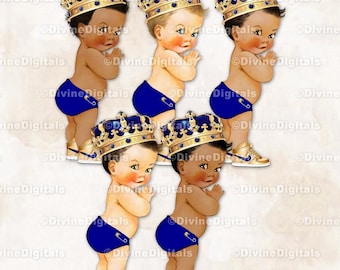 Baskets bleu roi petit prince avec couronne dorée, clipart bébé garçon