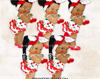 Kersenthema roze en rode grote strik babymeisje Baby's of Color Clipart
