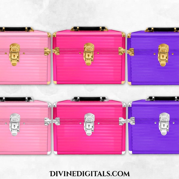 Makeup Cases Pink Hot Pink Purple Silver Gold Beauty | Clipart Instant Download