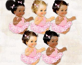 Princess Ballerina Pink Tutu Pearls Sitting Baby Girl Clipart