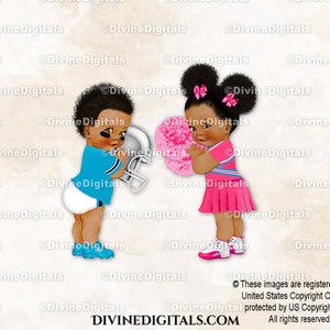 Bebé niño niña bocanadas de color turquesa, rosa fuerte y oscuro, fútbol y animadoras, afroamericanos, revelación de género, gemelos, descarga instantánea de imágenes prediseñadas