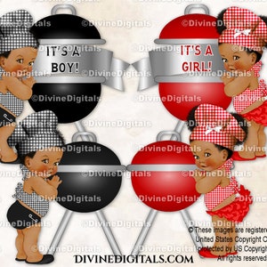 Tablier à carreaux vichy rouge et noir Little Chefs Barbecue BabyQ Gender Reveal Grill | Bouffées ton foncé bébé garçon fille | Clipart à téléchargement immédiat