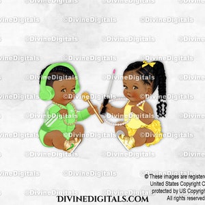 Beauty Beats Gold Kette DJ Headset Mic Apple Grün Gelb | Baby Junge Mädchen dunkle Ton Zöpfe | Geschlecht offenbaren | Clipart Sofort Download