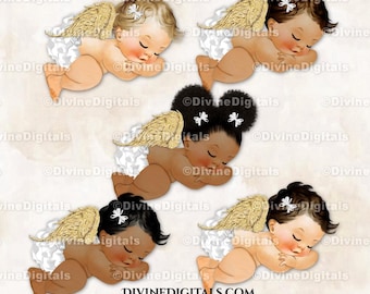 Slapende engel witgouden vleugels en halo babymeisje Clipart
