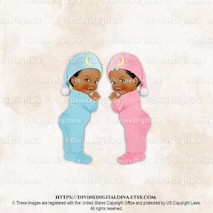 Twinkle Little Star roze blauwe footie pyjama babyjongen meisjes nachtmutsje met maan en sterren | Gender Reveal-tweeling | Clipart direct downloaden