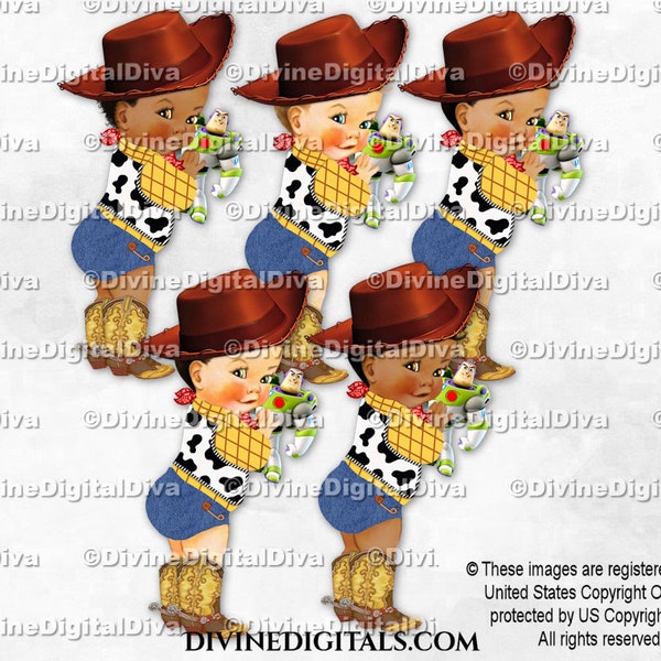 Little Cowboy Denim Yellow Western Shirt Cow Print Vest Boots Red Scarf Toy | Baby Boy 3 Skin Tones | Clipart  Instant Download