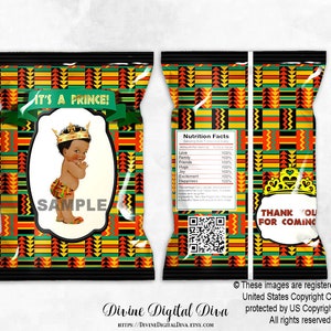 Printable Chip African Prince Orange Green Black Kente Cloth Gold Crown | Baby Boy Dark Tone African American | Digital Instant Download
