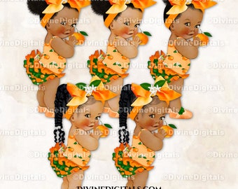Little Cutie Orange Green Big Bow Rhinestone Shoes Tangerine Baby Girl Babies of Color Clipart